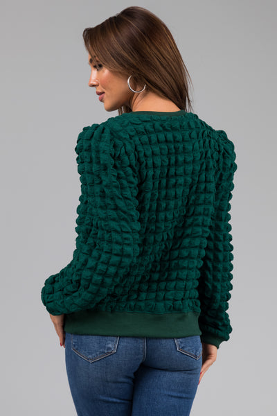 Pine Puffy Textured Long Sleeve Top