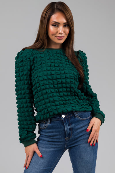 Pine Puffy Textured Long Sleeve Top