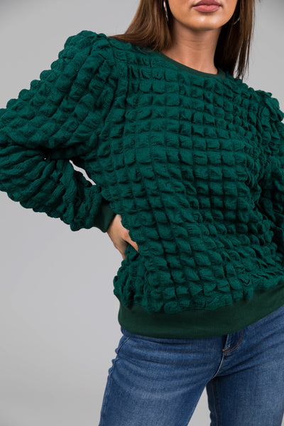 Pine Puffy Textured Long Sleeve Top