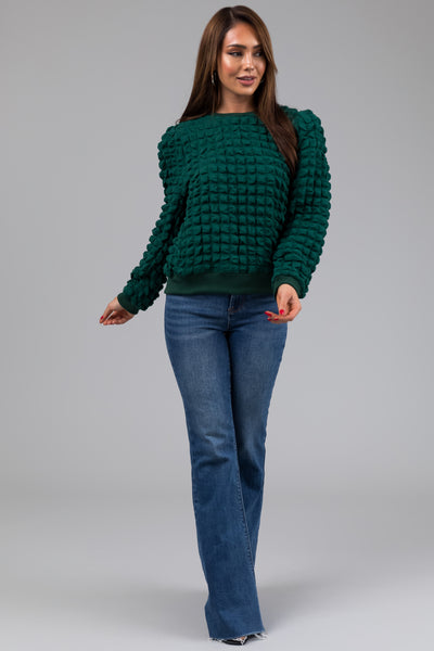 Pine Puffy Textured Long Sleeve Top