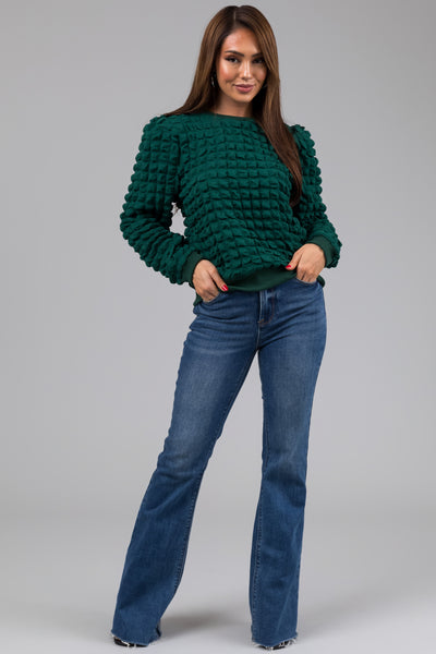 Pine Puffy Textured Long Sleeve Top