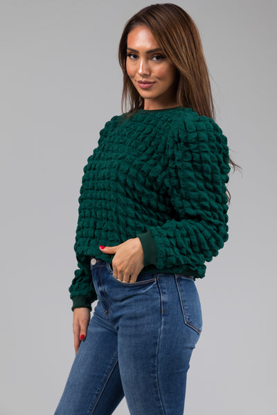Pine Puffy Textured Long Sleeve Top