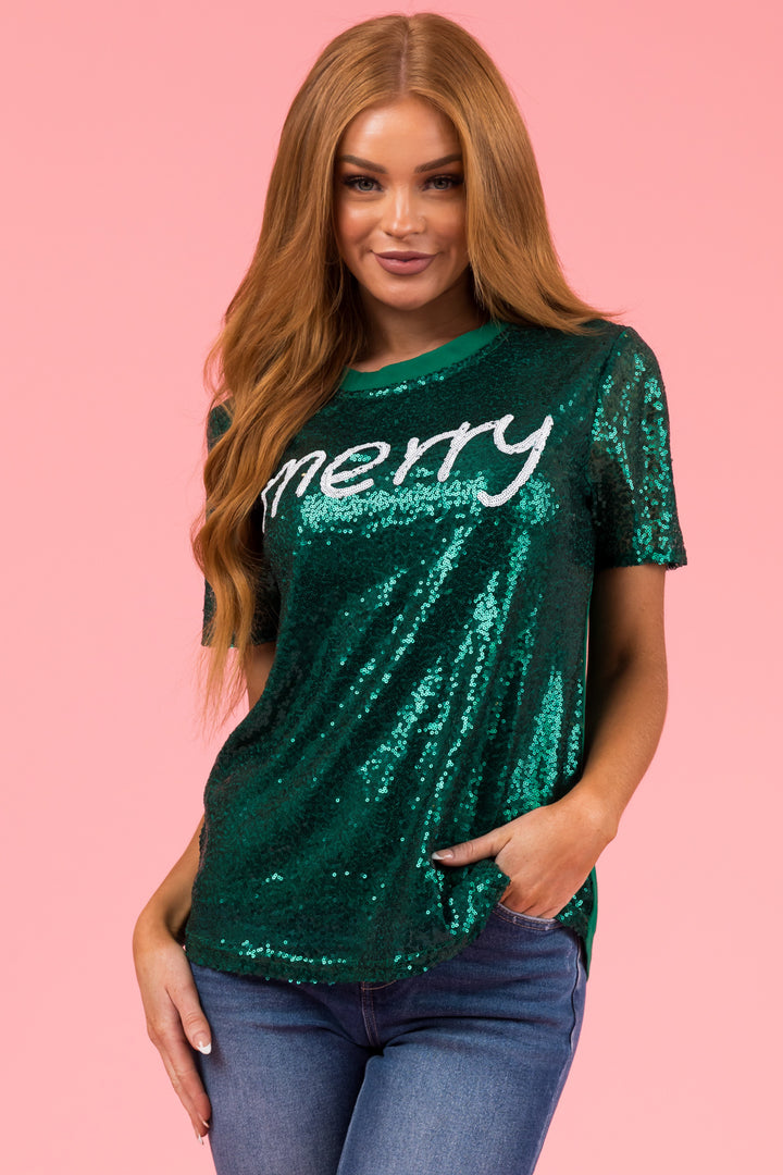 Pine Sequined 'merry' Short Sleeve Top