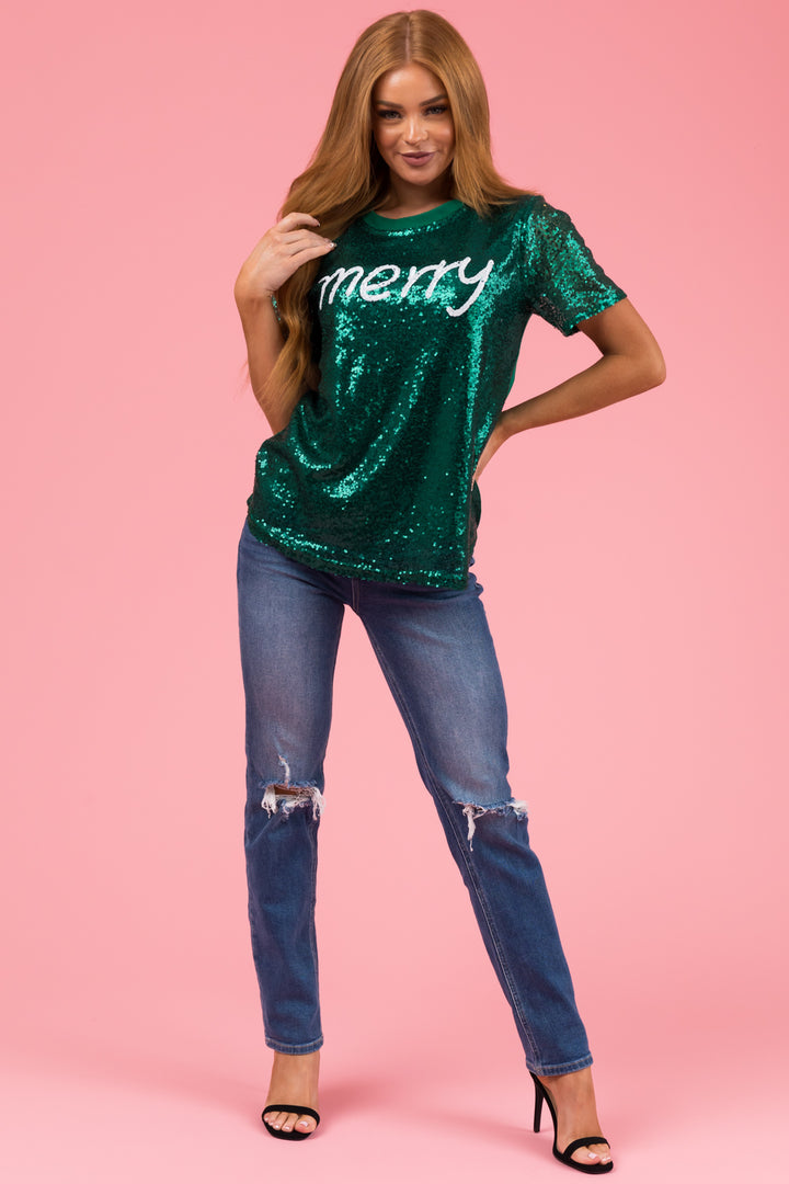 Pine Sequined 'merry' Short Sleeve Top