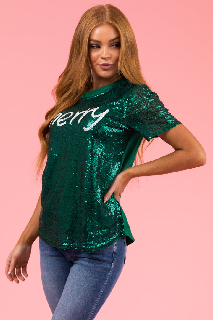 Pine Sequined 'merry' Short Sleeve Top