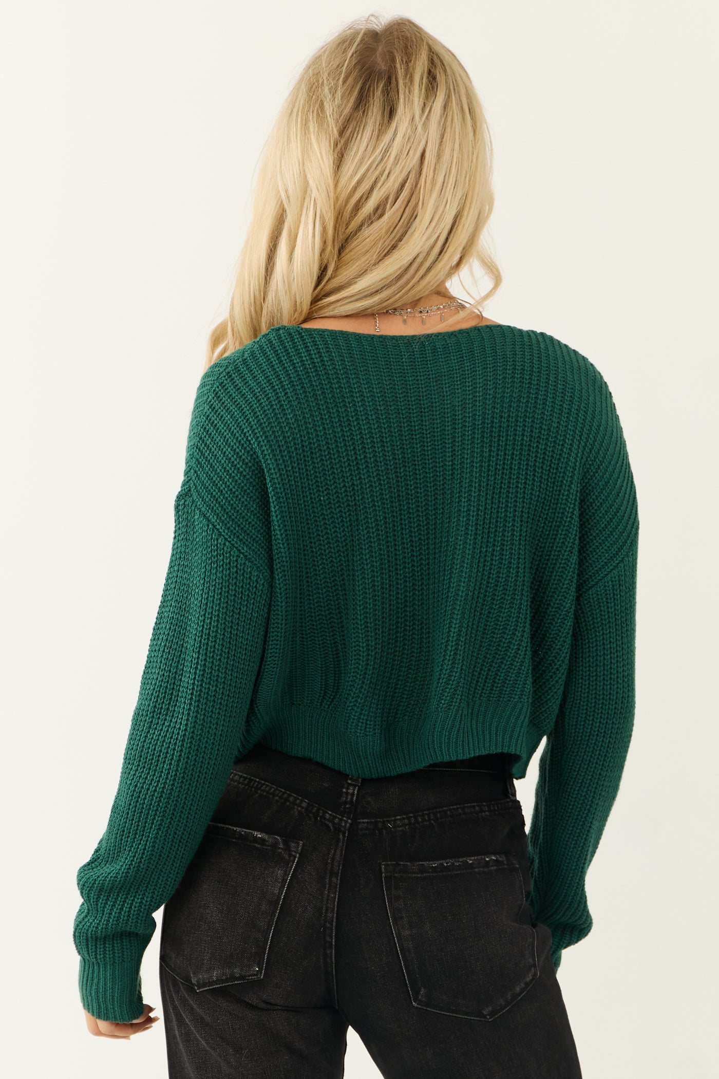 Pine V Neck Long Sleeve Cropped Sweater
