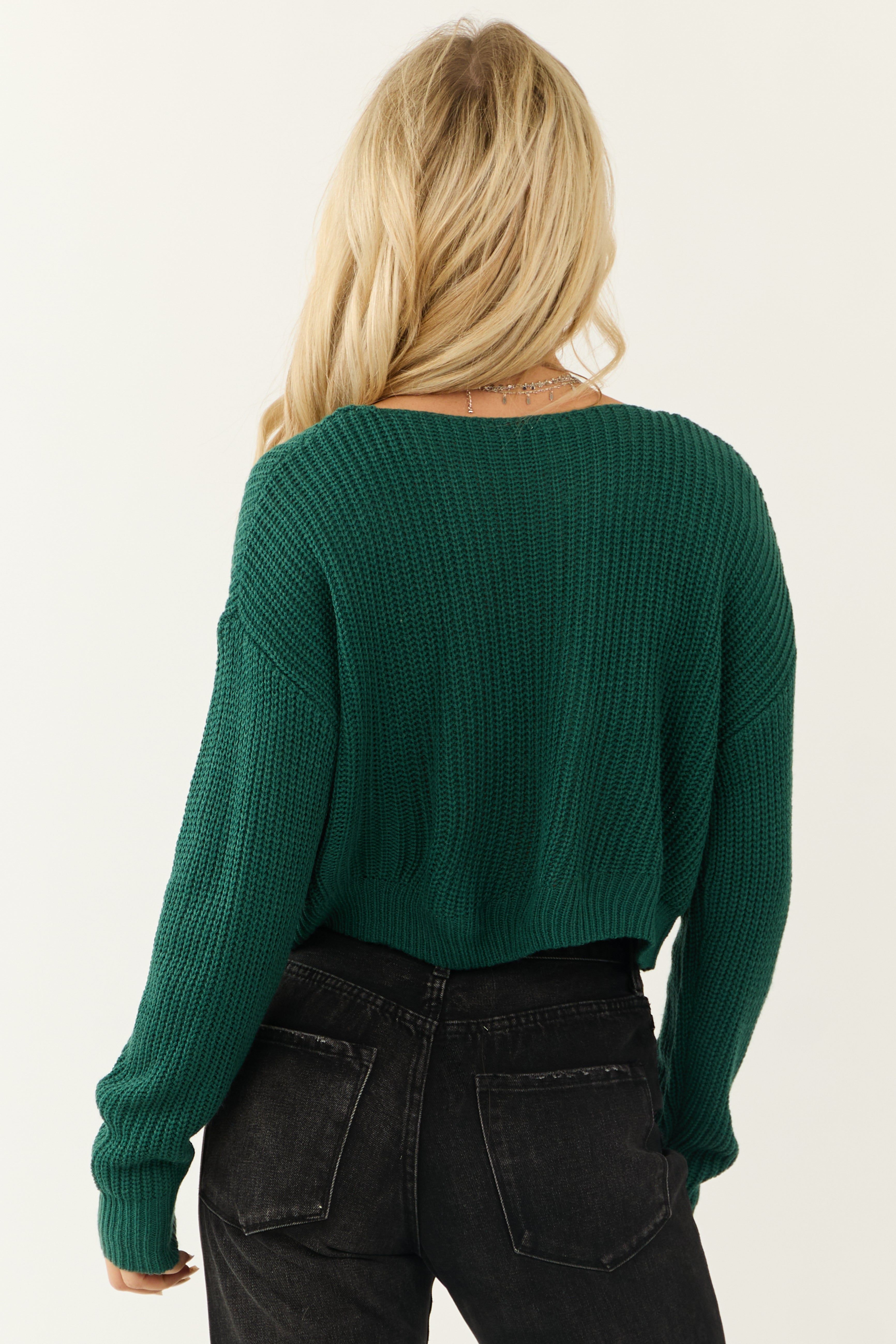 Pine V Neck Long Sleeve Cropped Sweater