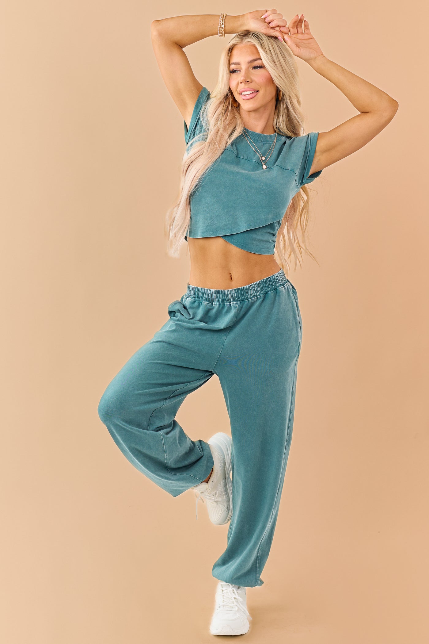 Pine Washed Wrapped Crop Top and Joggers Set