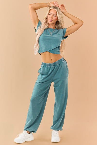 Pine Washed Wrapped Crop Top and Joggers Set