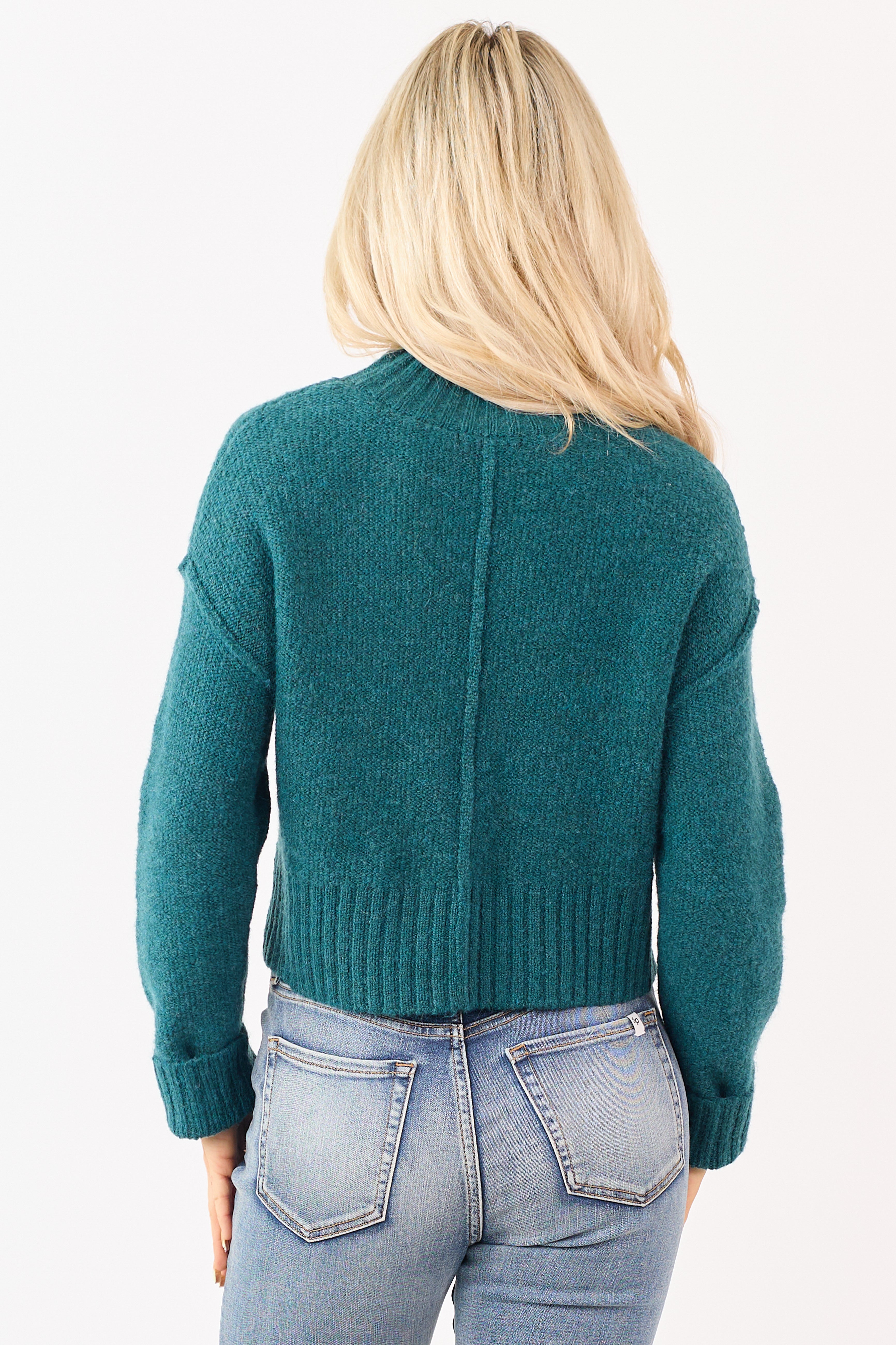 Pine Wool Blend Mock Neck Brushed Knit Sweater