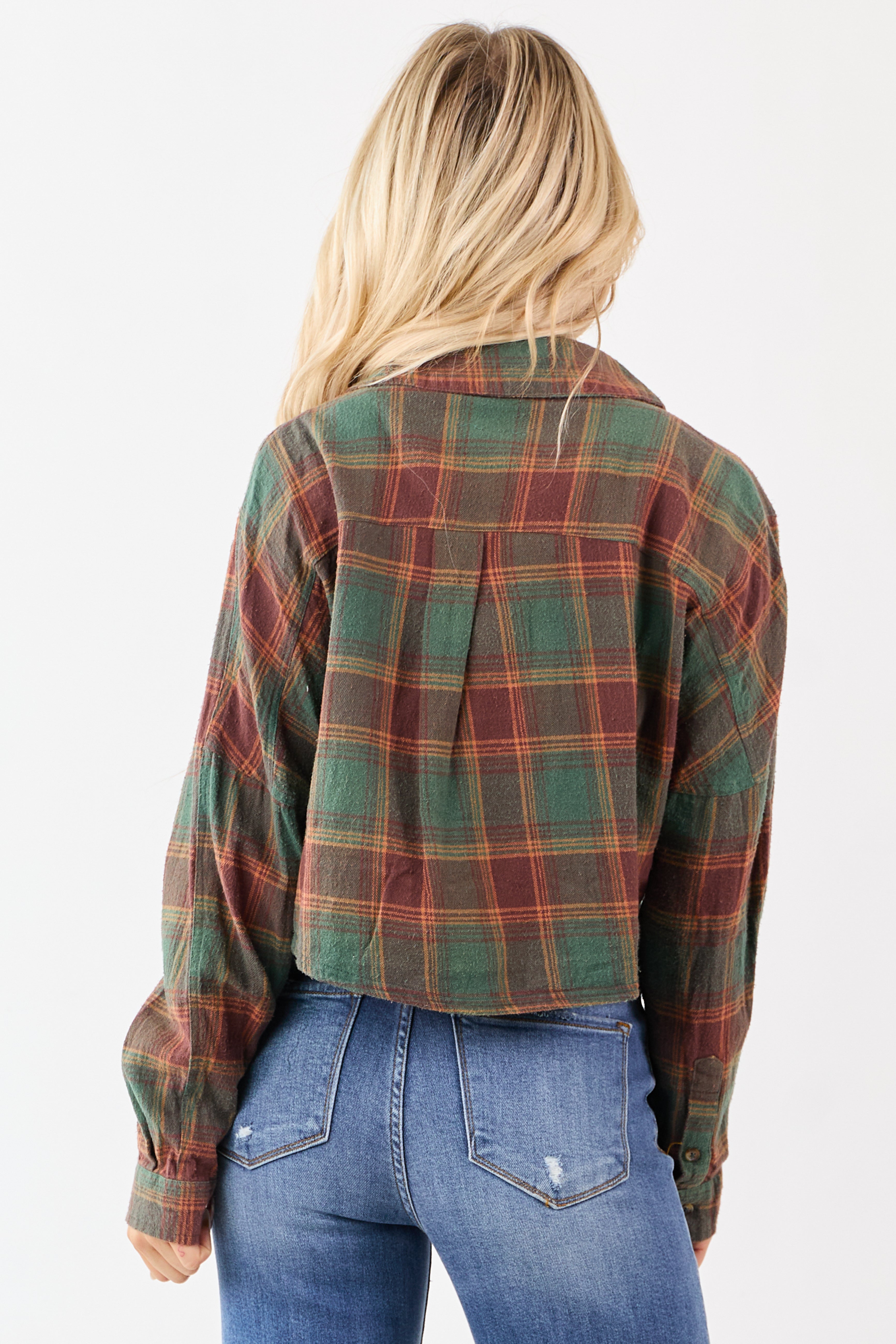 Pine and Marsala Plaid Button Down Cotton Top