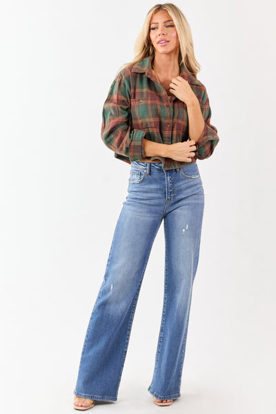 Pine and Marsala Plaid Button Down Cotton Top