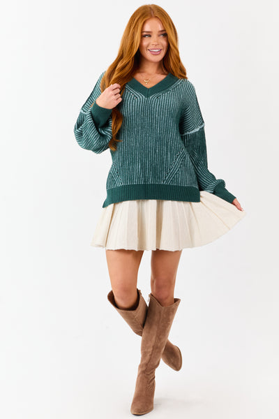 Pine and Mint Two Tone Ribbed Knit Sweater