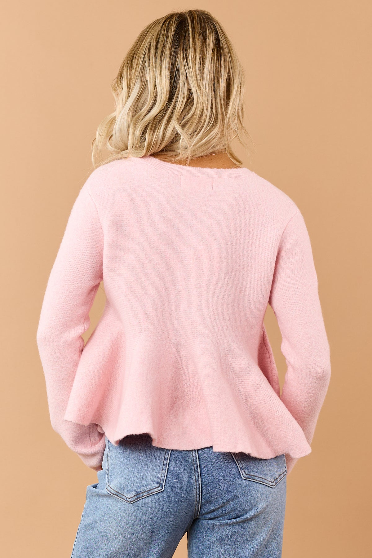Pink Blossom Button Down Peplum Sweater Cardigan