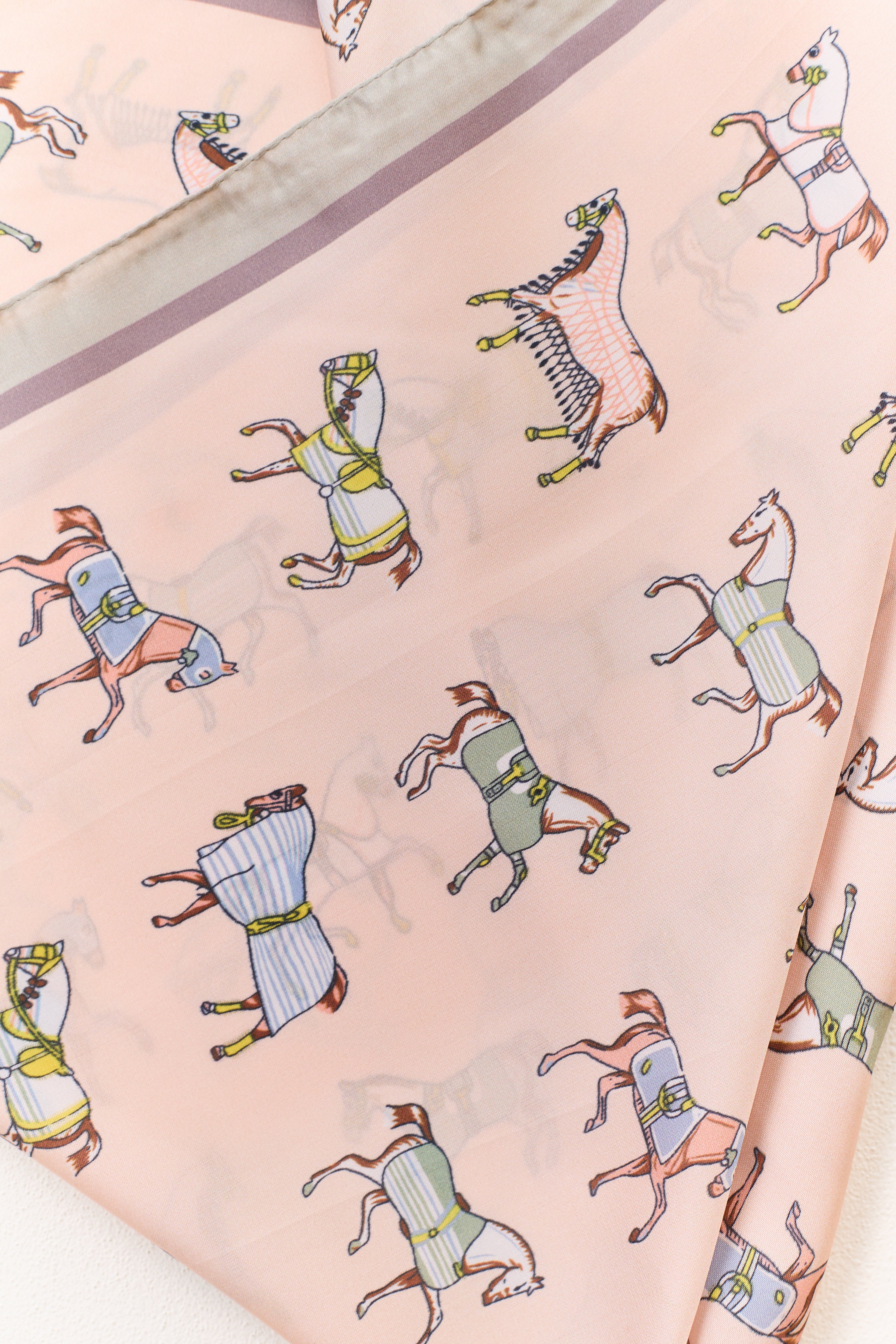 Pink Blossom Satin Horse Pattern Bandana Scarf