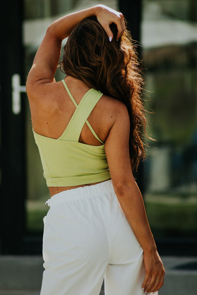 Pistachio Asymmetrical Neck Ribbed Tank Top