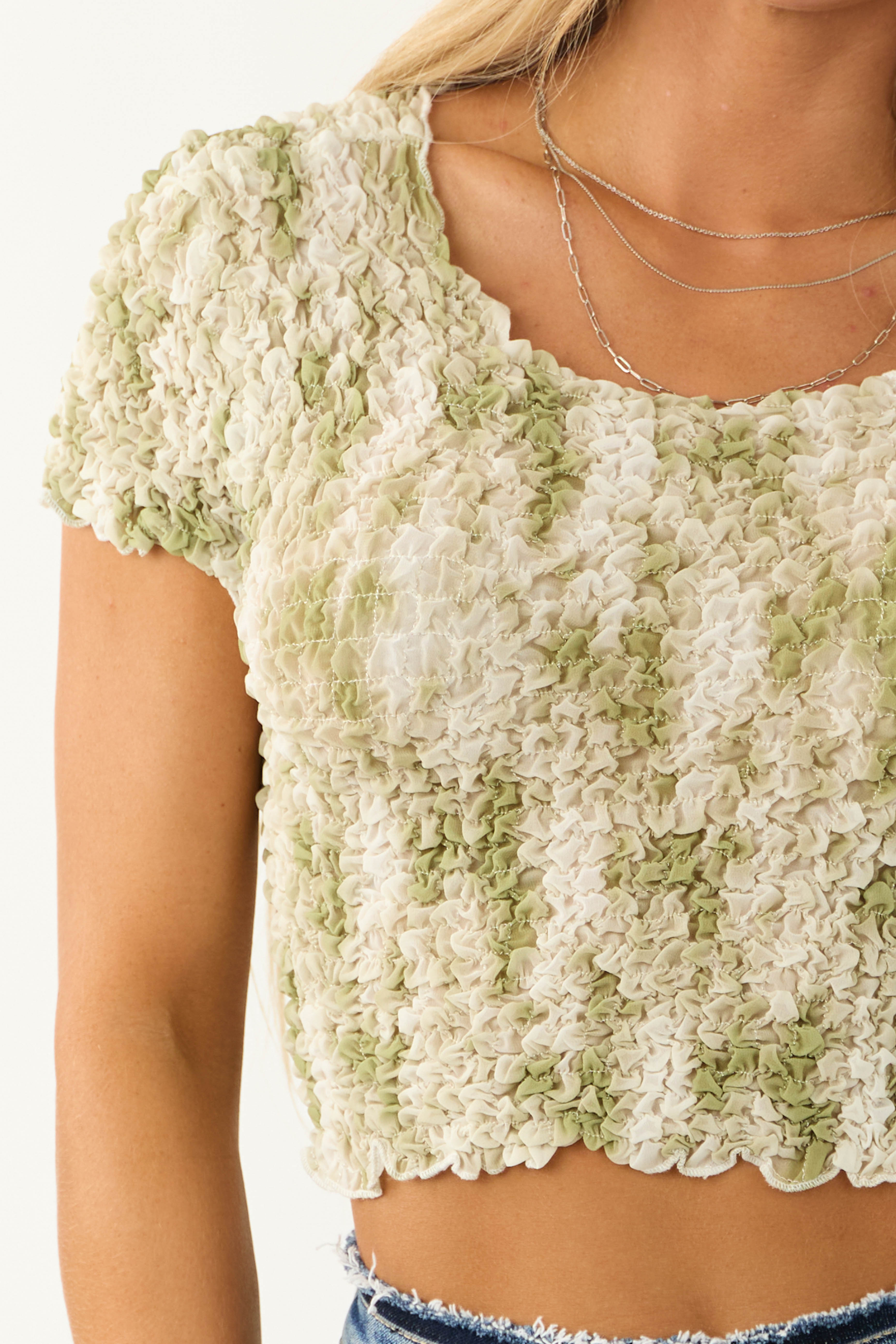 Pistachio Bubble Textured Short Sleeve Crop Top | Lime Lush Boutique