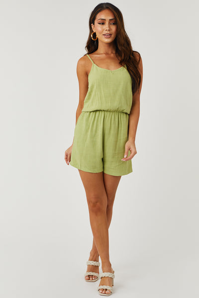 Pistachio Cinch Waist Linen Cami Romper