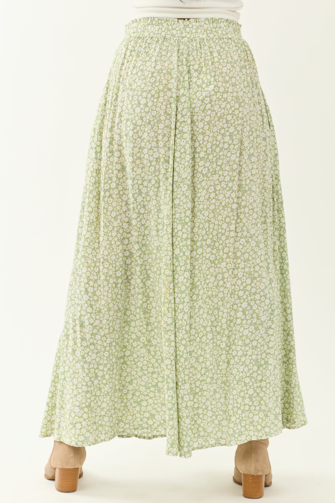 Pistachio Floral Print Smocked Maxi Skirt