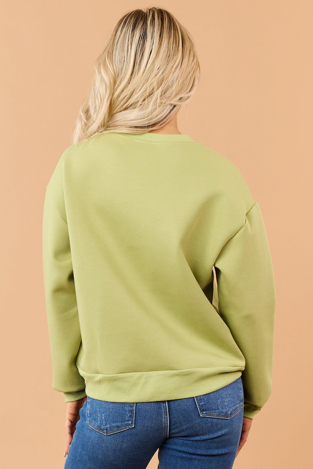 Pistachio Green Relaxed Lace Hem Sweatshirt