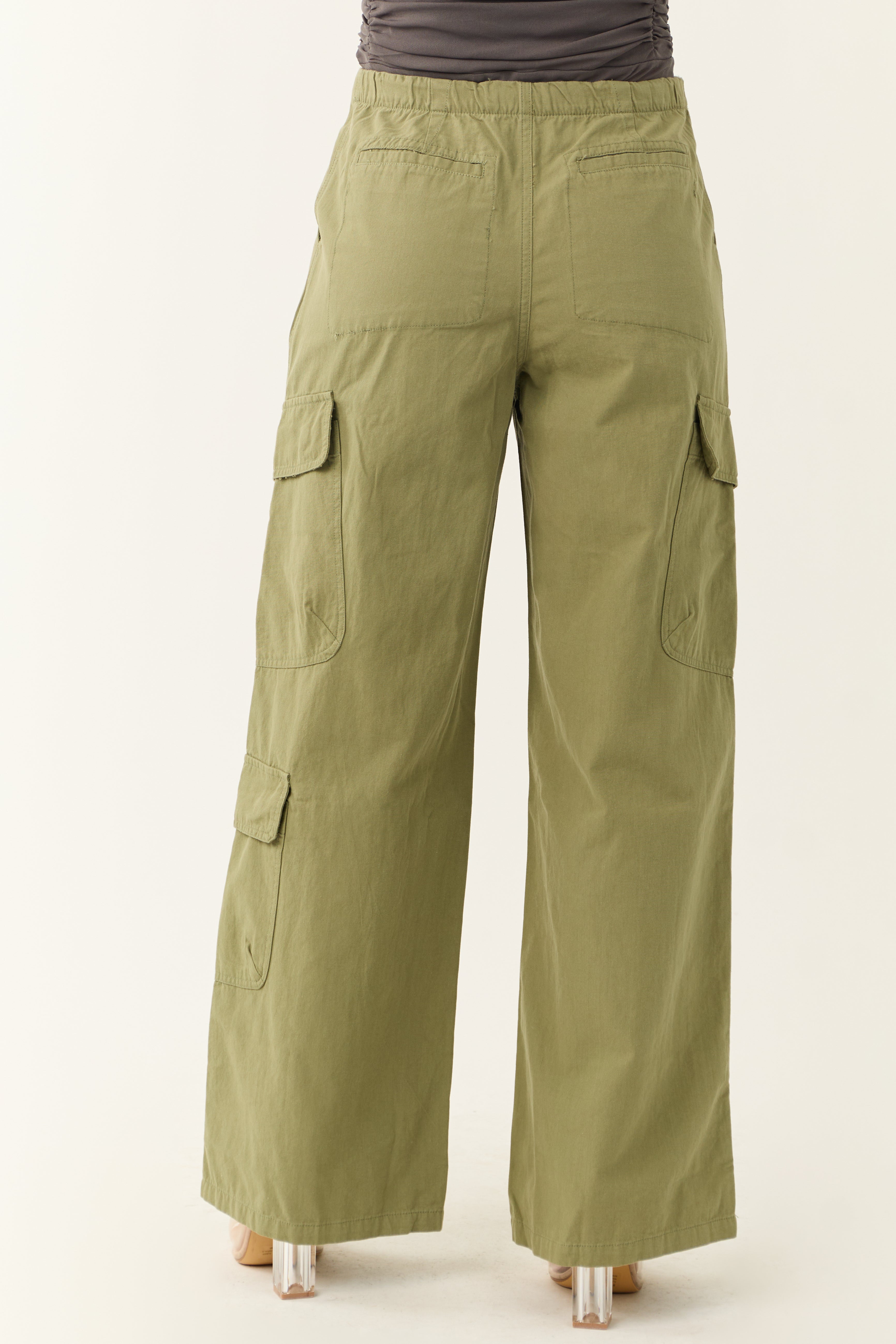 Pistachio Mid Rise Wide Leg Cargo Pants