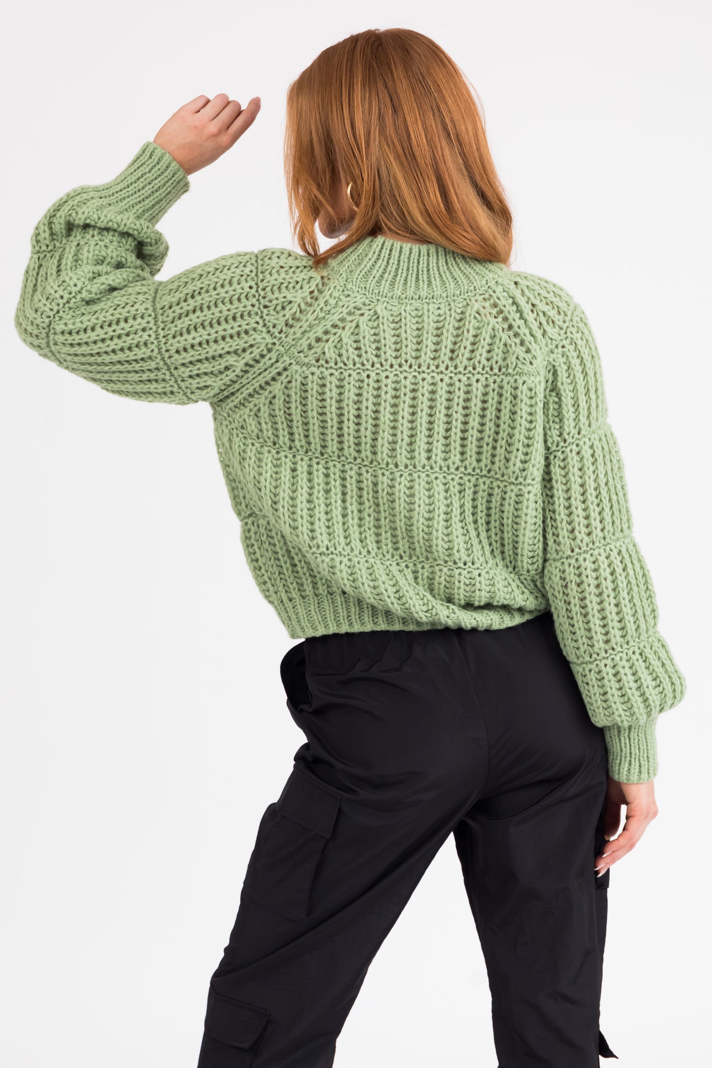 Pistachio Thick Crochet Knit Tiered Sweater