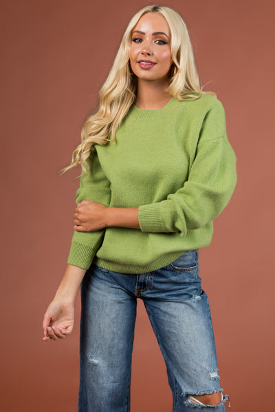 Pistachio Thick Knit Crew Neck Sweater