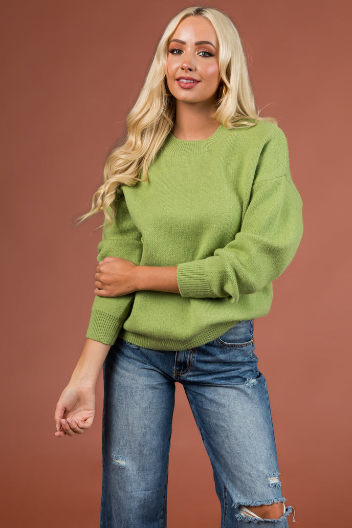 Pistachio Thick Knit Crew Neck Sweater