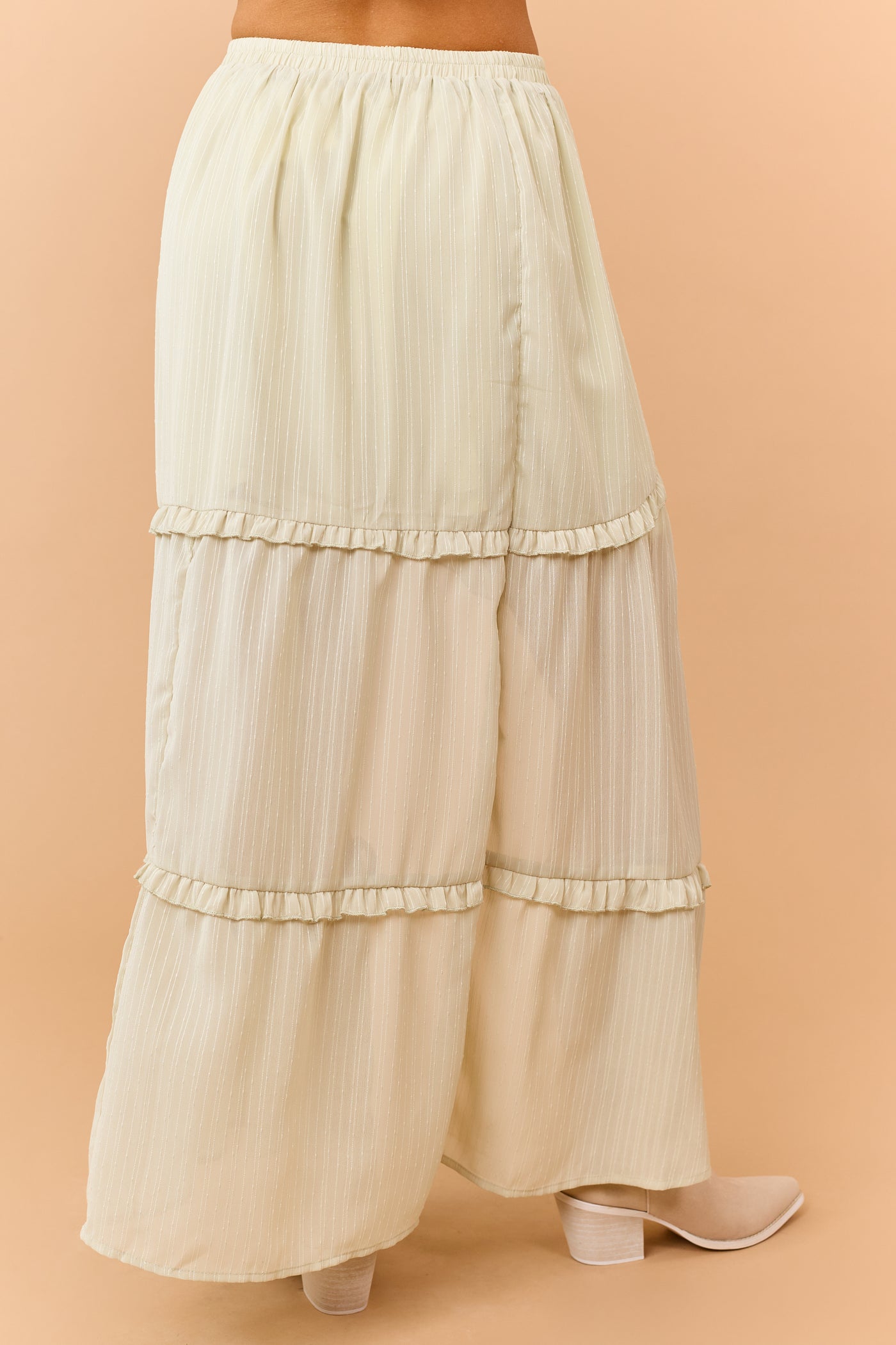 Pistachio Tiered Ruffle High Low Hem Midi Skirt