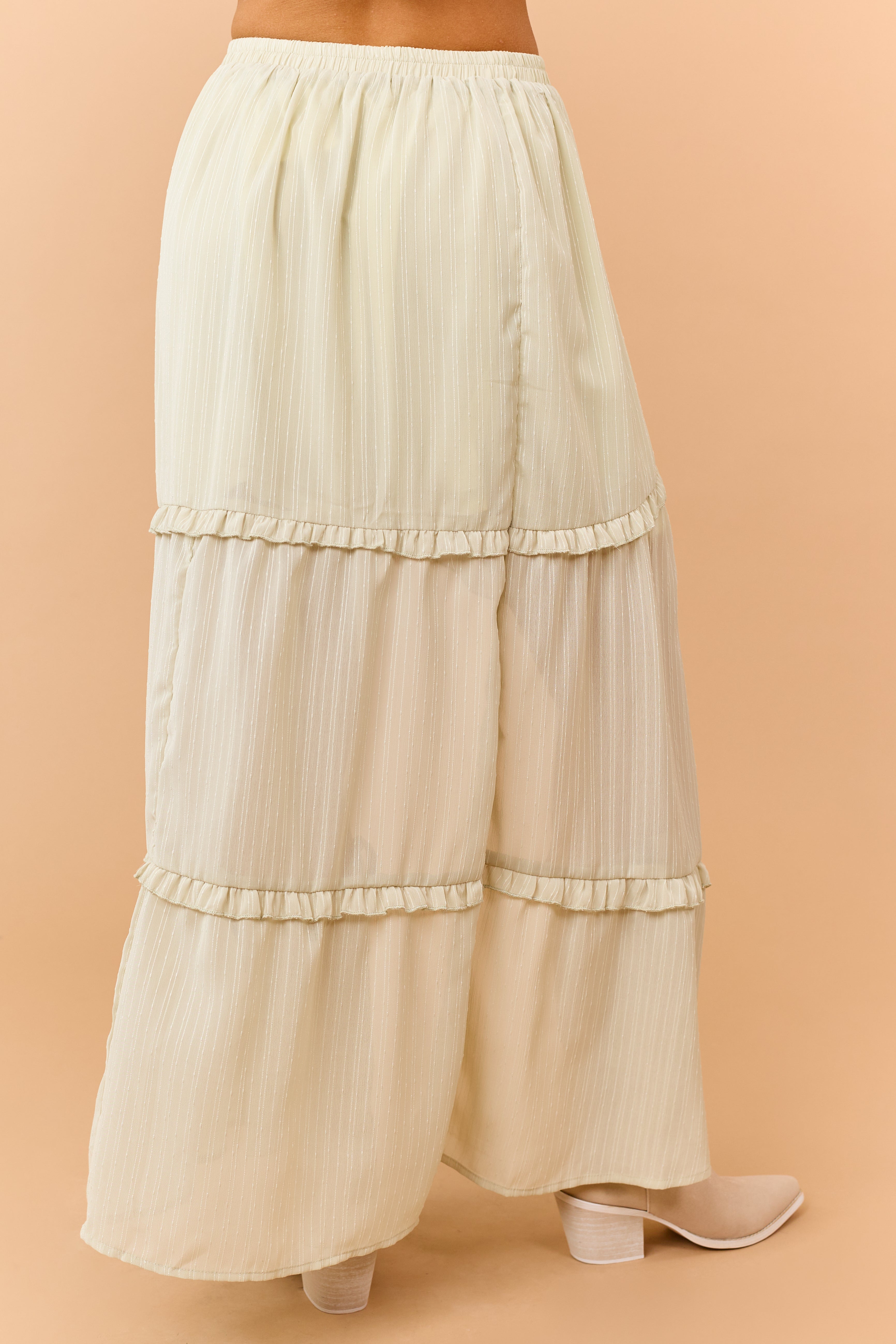 Pistachio Tiered Ruffle High Low Hem Midi Skirt