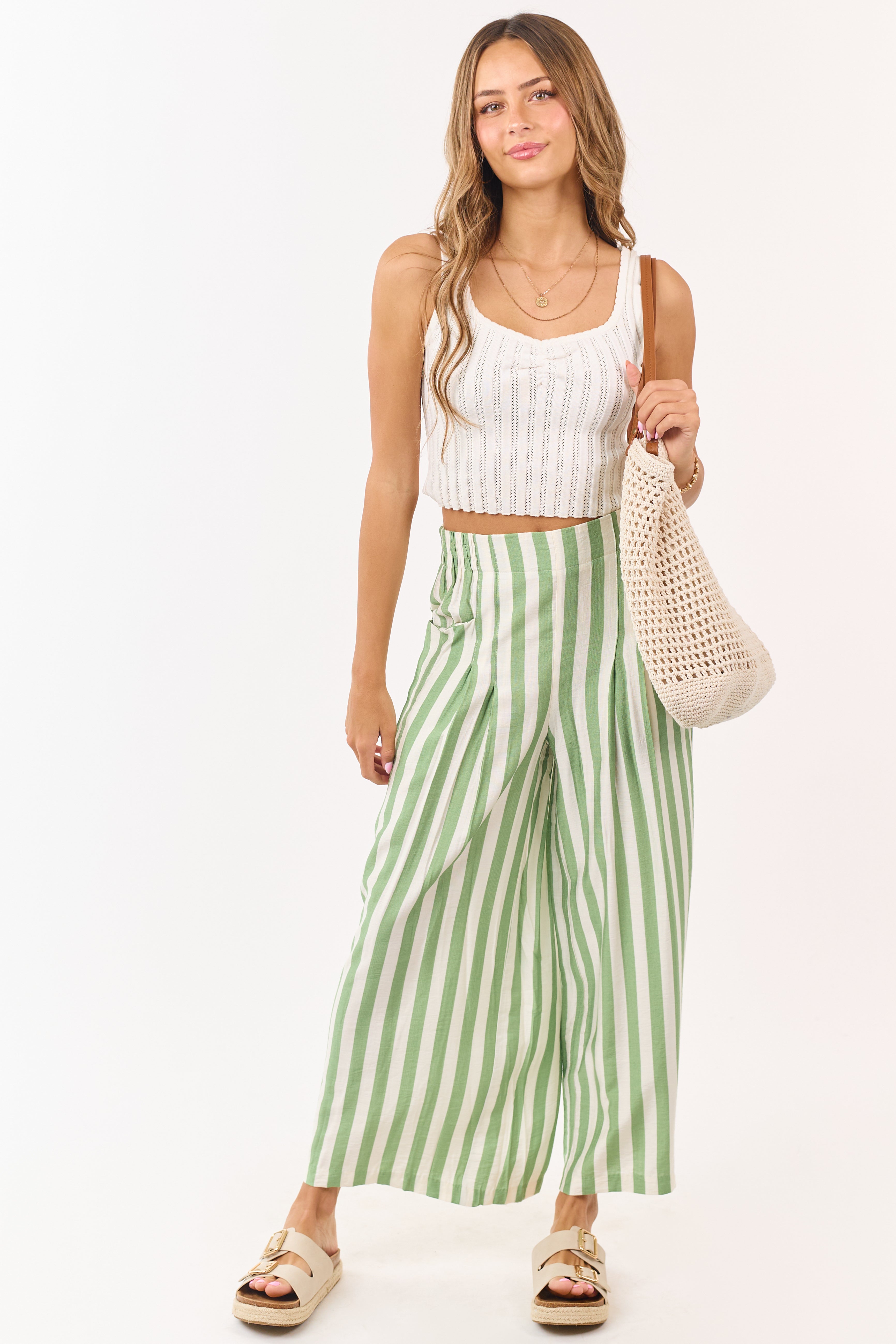 Pistachio and Vanilla Striped Wide Leg Pants