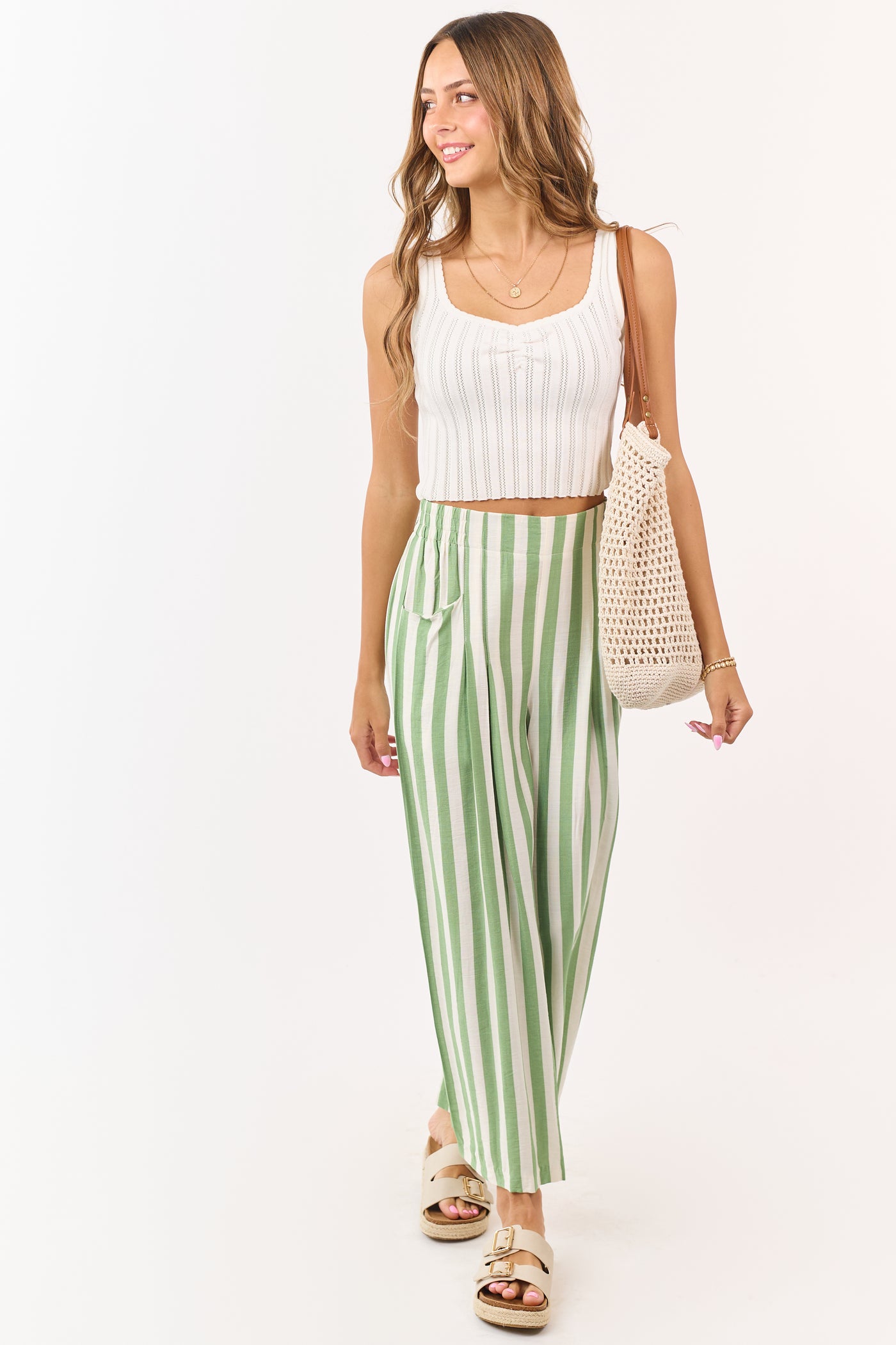 Pistachio and Vanilla Striped Wide Leg Pants