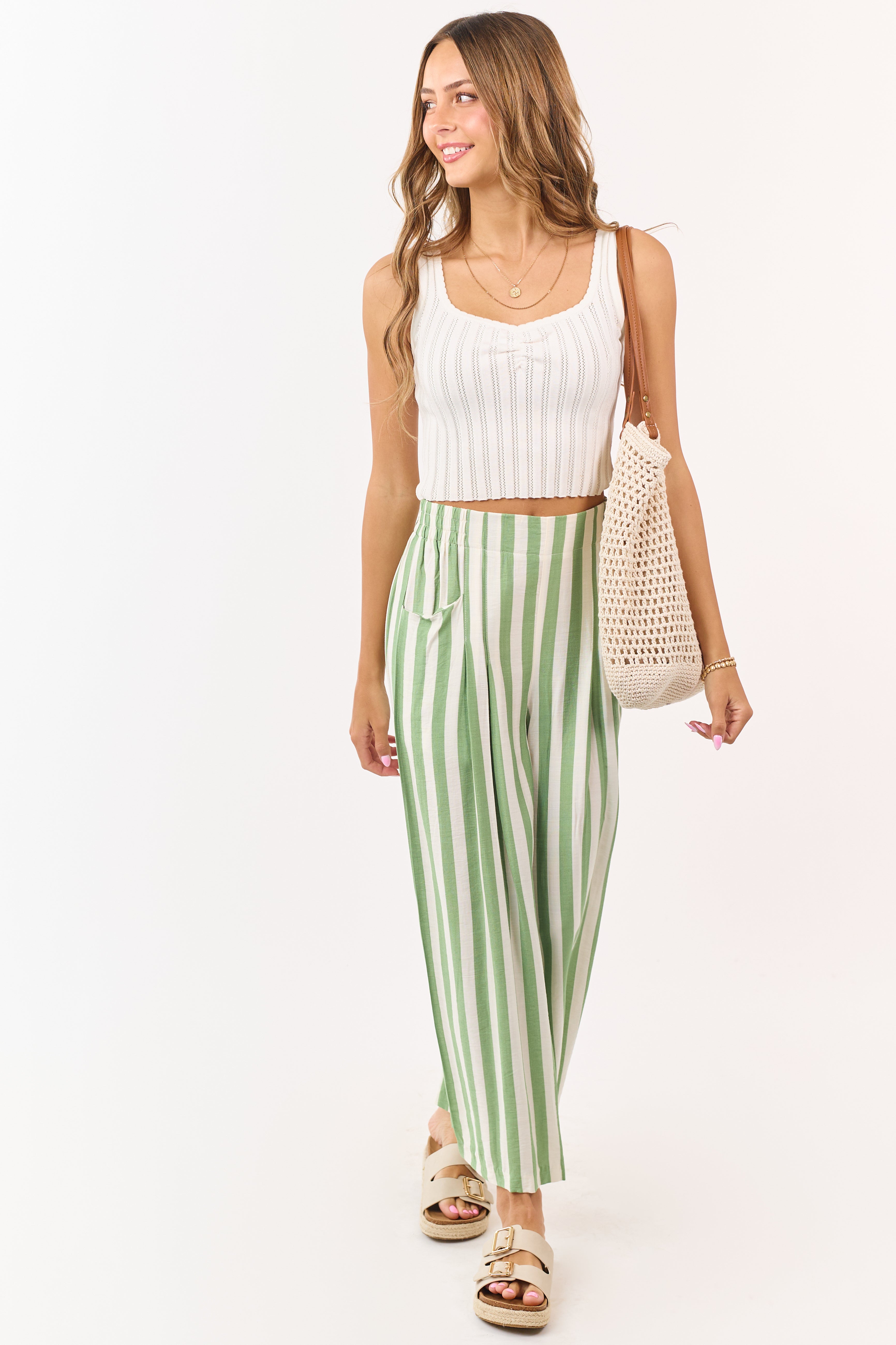 Pistachio and Vanilla Striped Wide Leg Pants