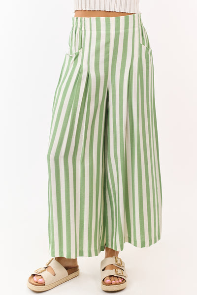 Pistachio and Vanilla Striped Wide Leg Pants