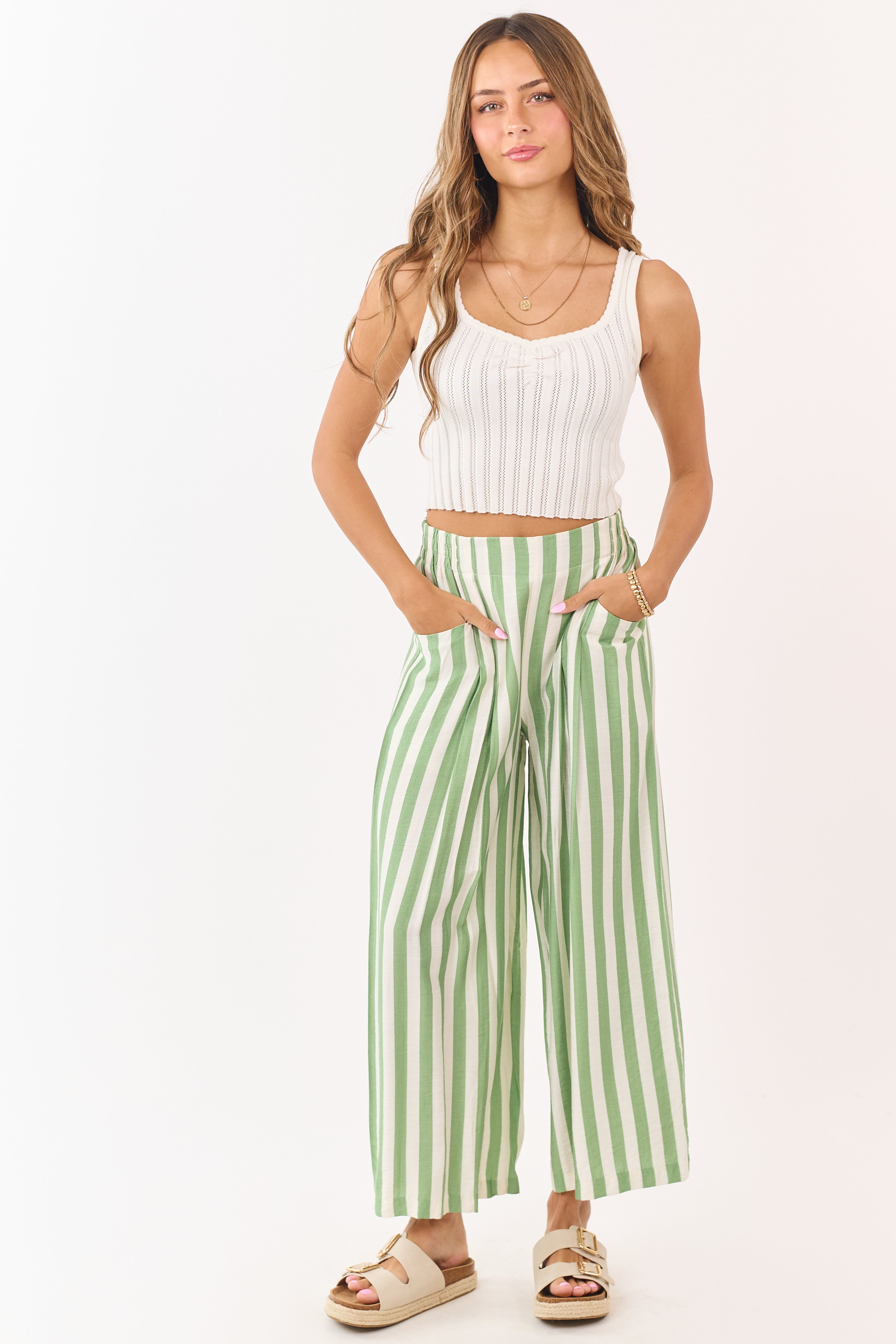 Pistachio and Vanilla Striped Wide Leg Pants