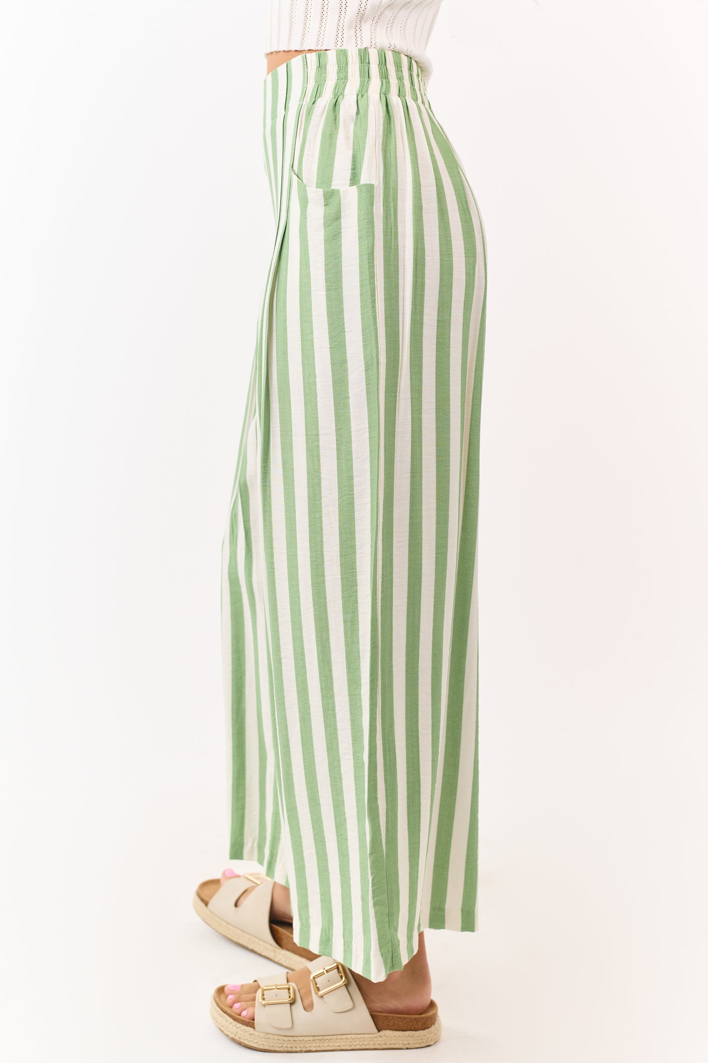 Pistachio and Vanilla Striped Wide Leg Pants