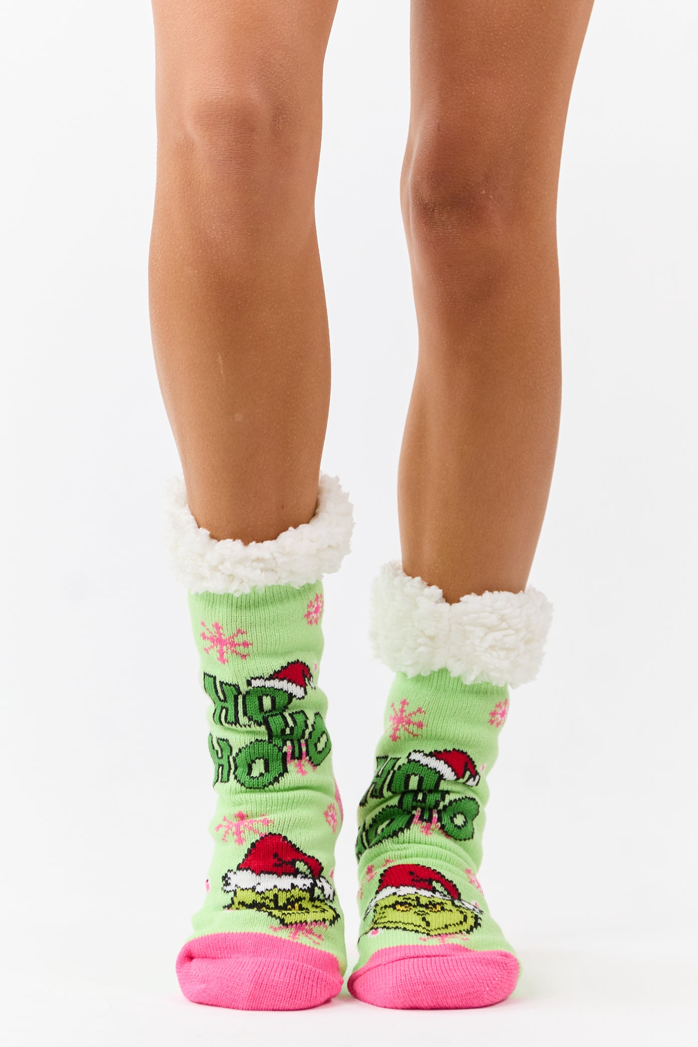 Pistachio Holiday Pattern Sherpa Lined Grip Socks