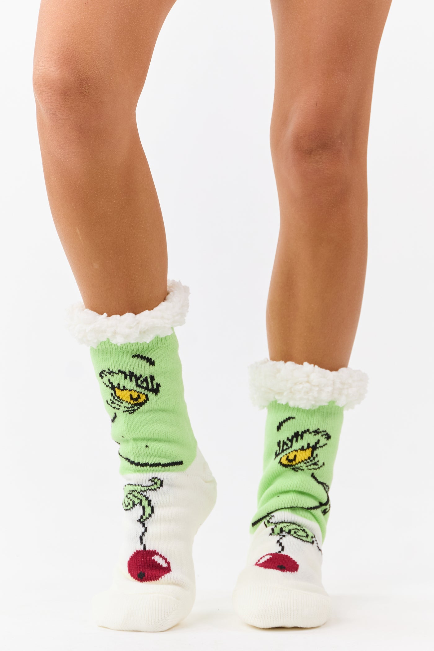 Pistachio Sherpa Lined Character Holiday Grip Socks