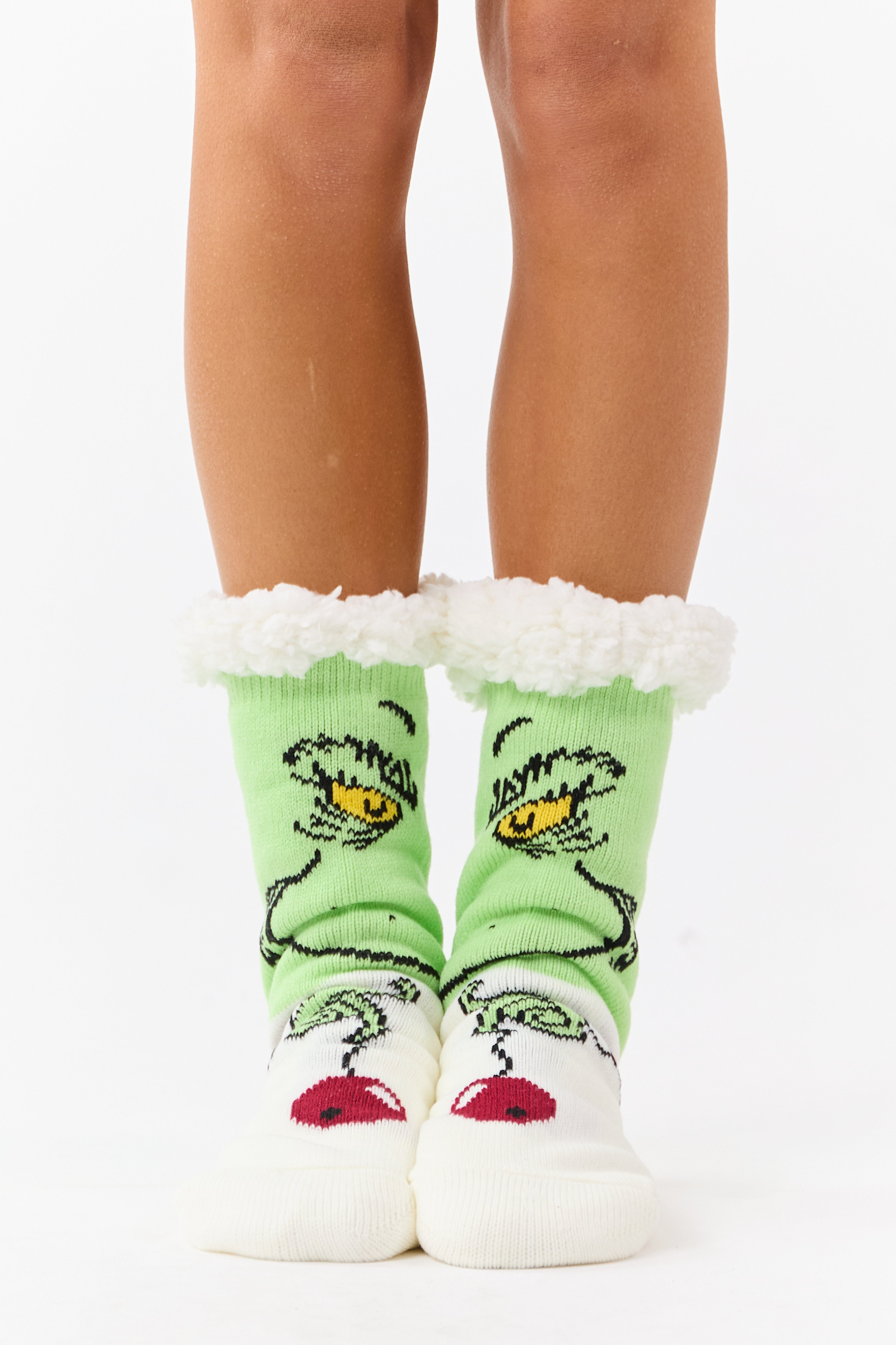 Pistachio Sherpa Lined Character Holiday Grip Socks