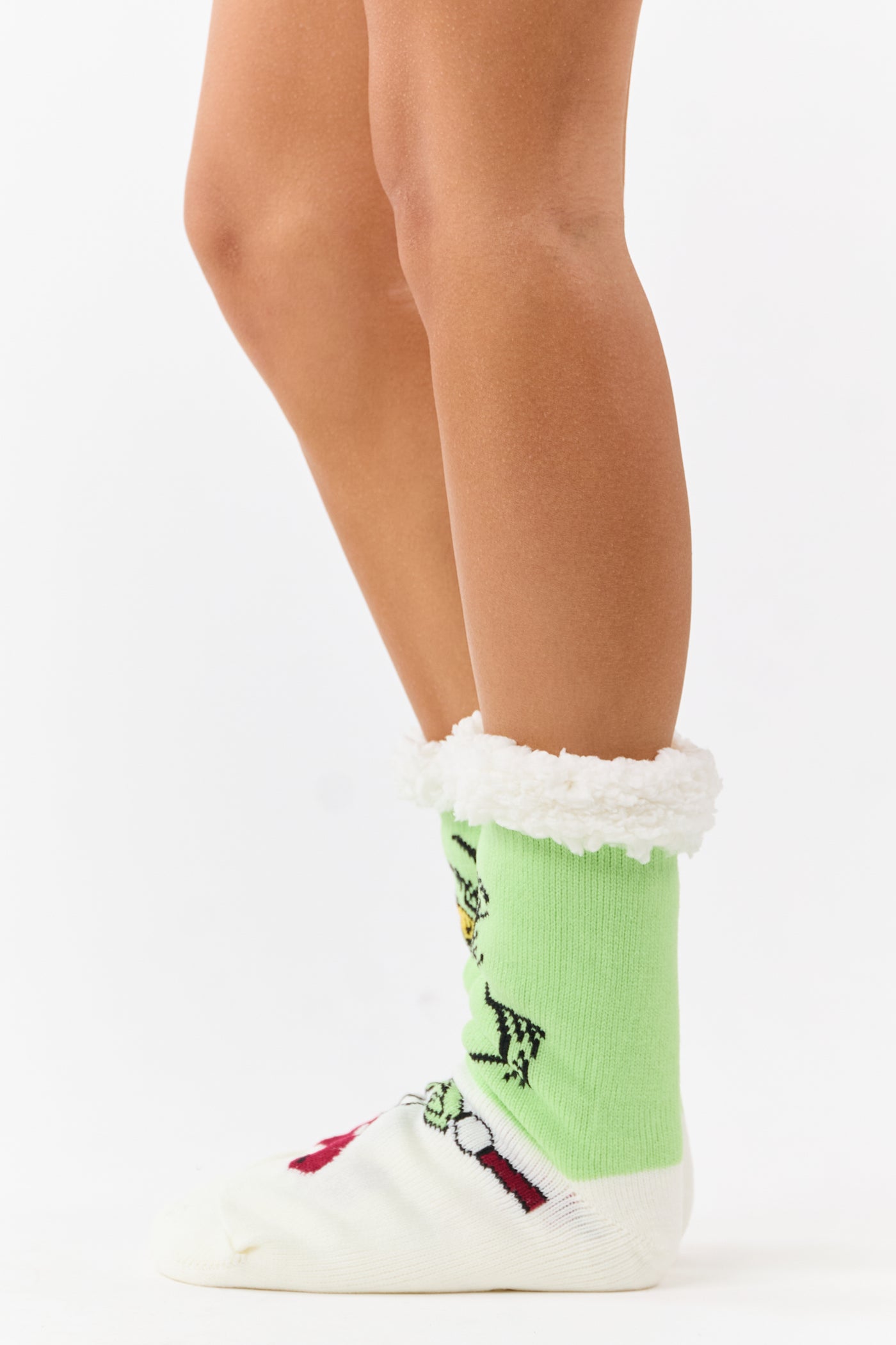 Pistachio Sherpa Lined Character Holiday Grip Socks