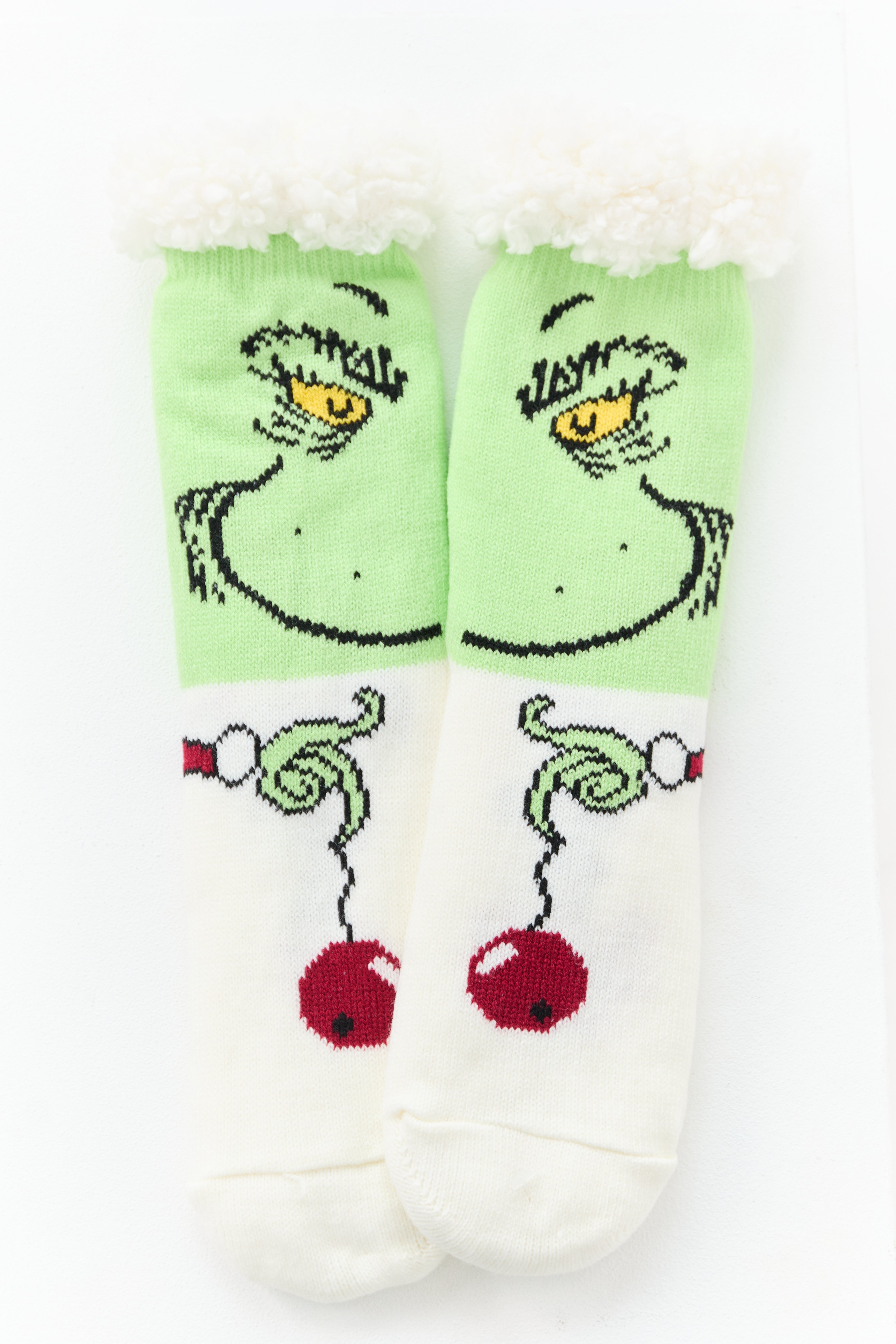 Pistachio Sherpa Lined Character Holiday Grip Socks