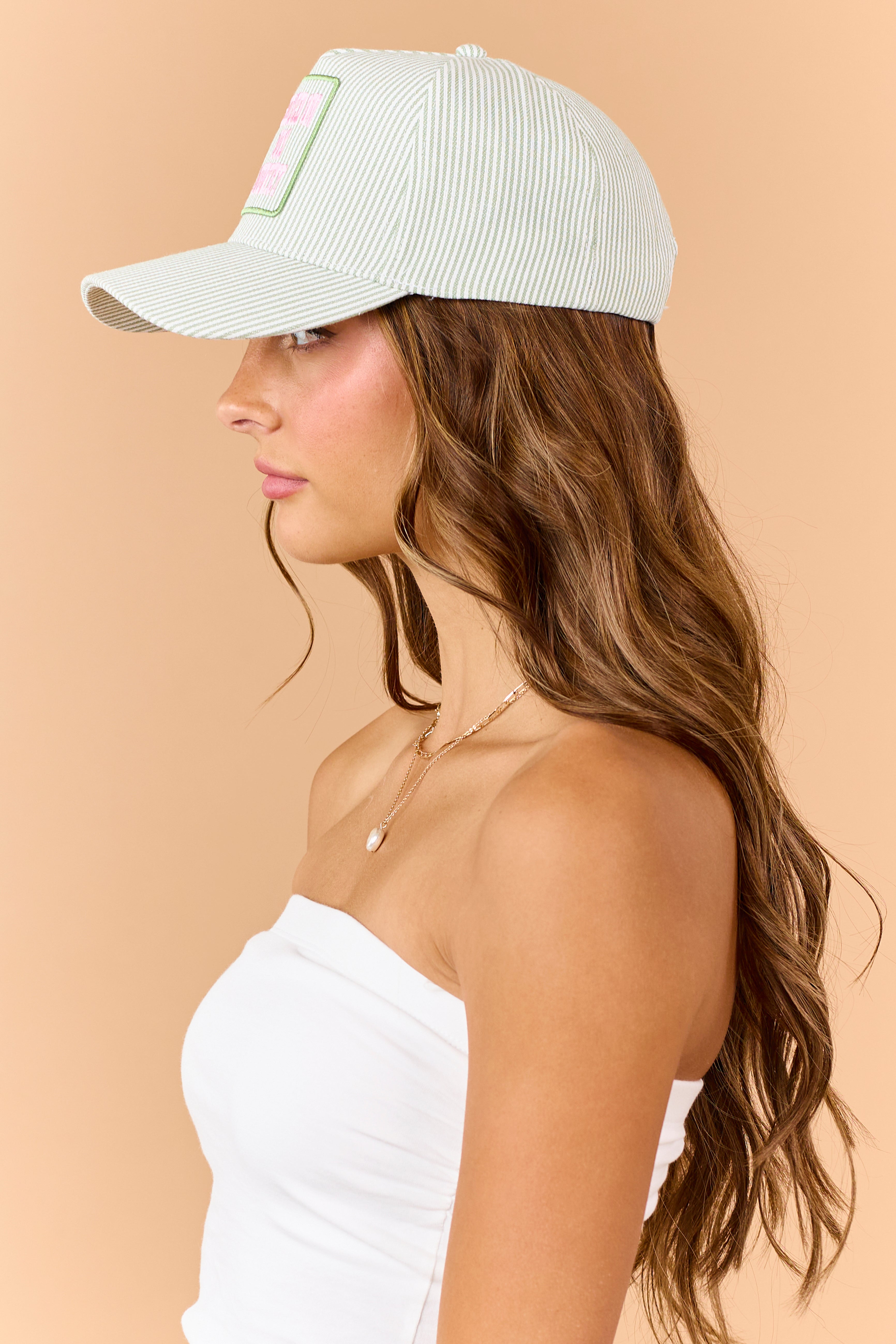 Pistachio Striped 'Raised On 90s Country' Patch Hat