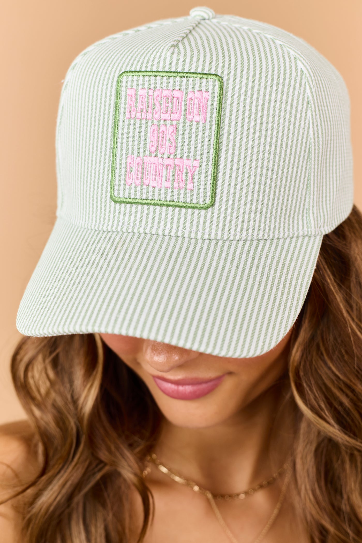 Pistachio Striped 'Raised On 90s Country' Patch Hat