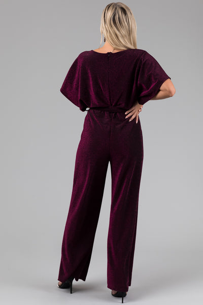 Plum Glitter Waist Tied Jumpsuit
