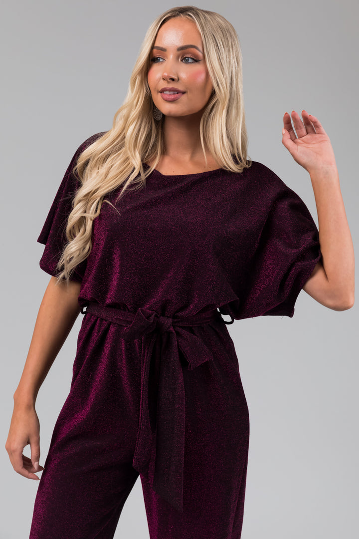 Plum Glitter Waist Tied Jumpsuit
