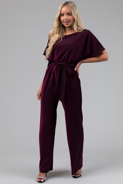 Plum Glitter Waist Tied Jumpsuit