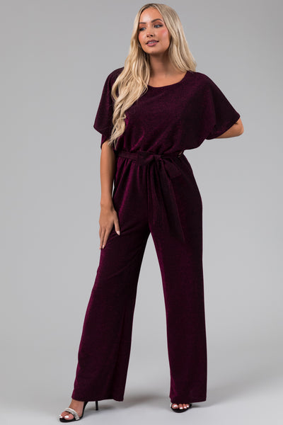 Plum Glitter Waist Tied Jumpsuit
