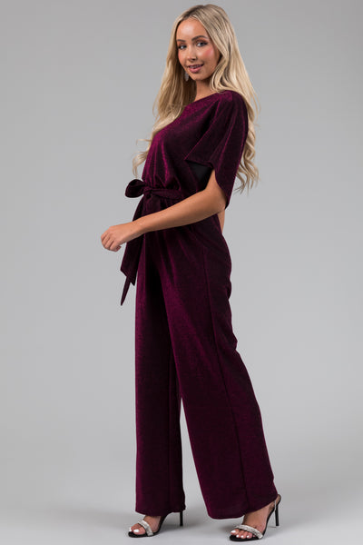 Plum Glitter Waist Tied Jumpsuit