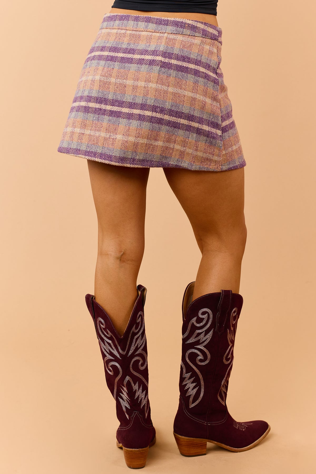 Plum Plaid A-Line High Waisted Mini Skort