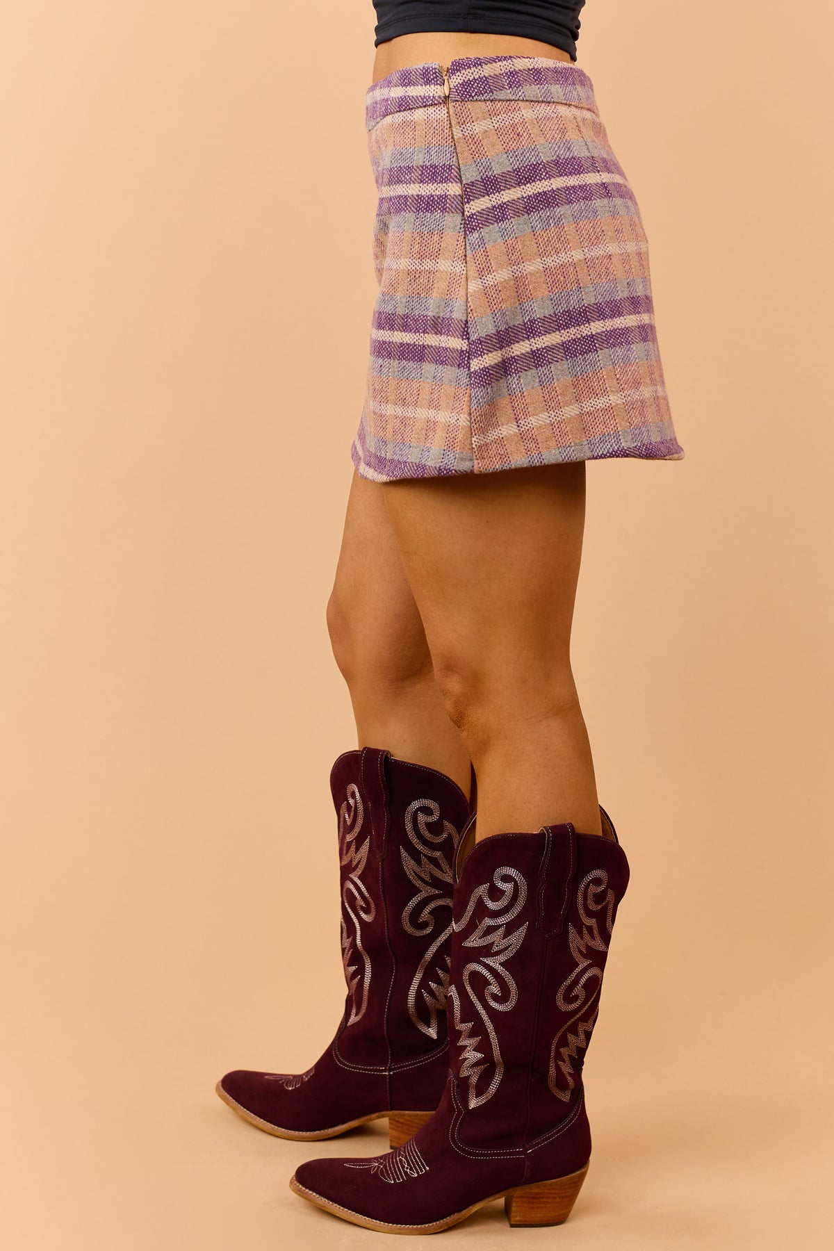 Plum Plaid A-Line High Waisted Mini Skort